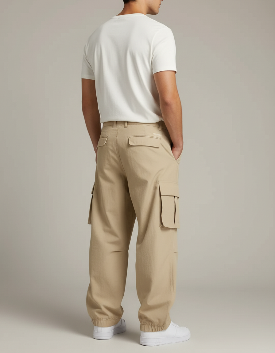 Pantalon Cargo Beige Ample Multi-Poches Homme - Gabardine - vue 2