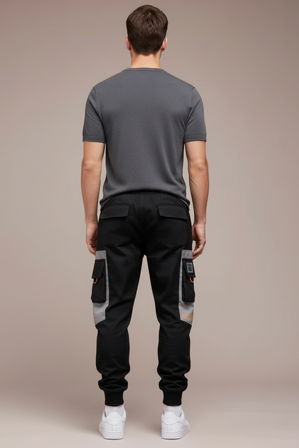 Pantalon Cargo Noir Gris Techwear Multi-poches Homme - Polyester - vue 2