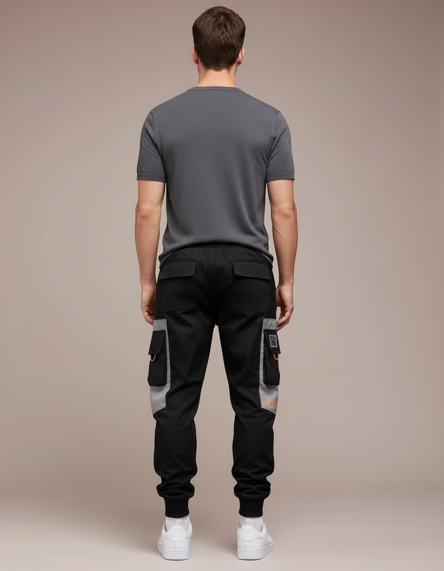 Pantalon Cargo Noir Gris Techwear Multi-poches Homme - Polyester - vue 2