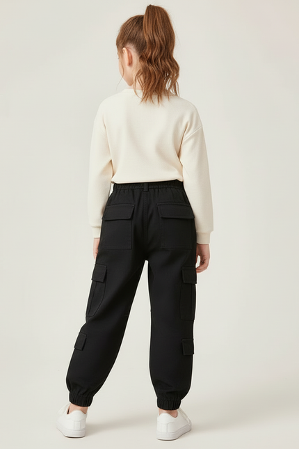 Pantalon Cargo Fille Noir Jogger Toile - vue 2