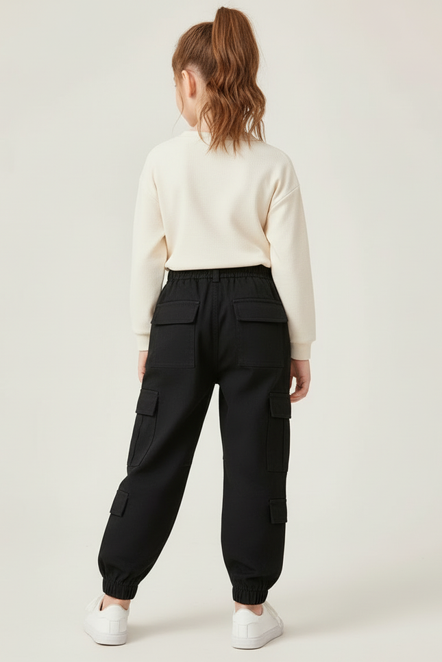 Pantalon Cargo Fille Noir Jogger Toile - vue 2