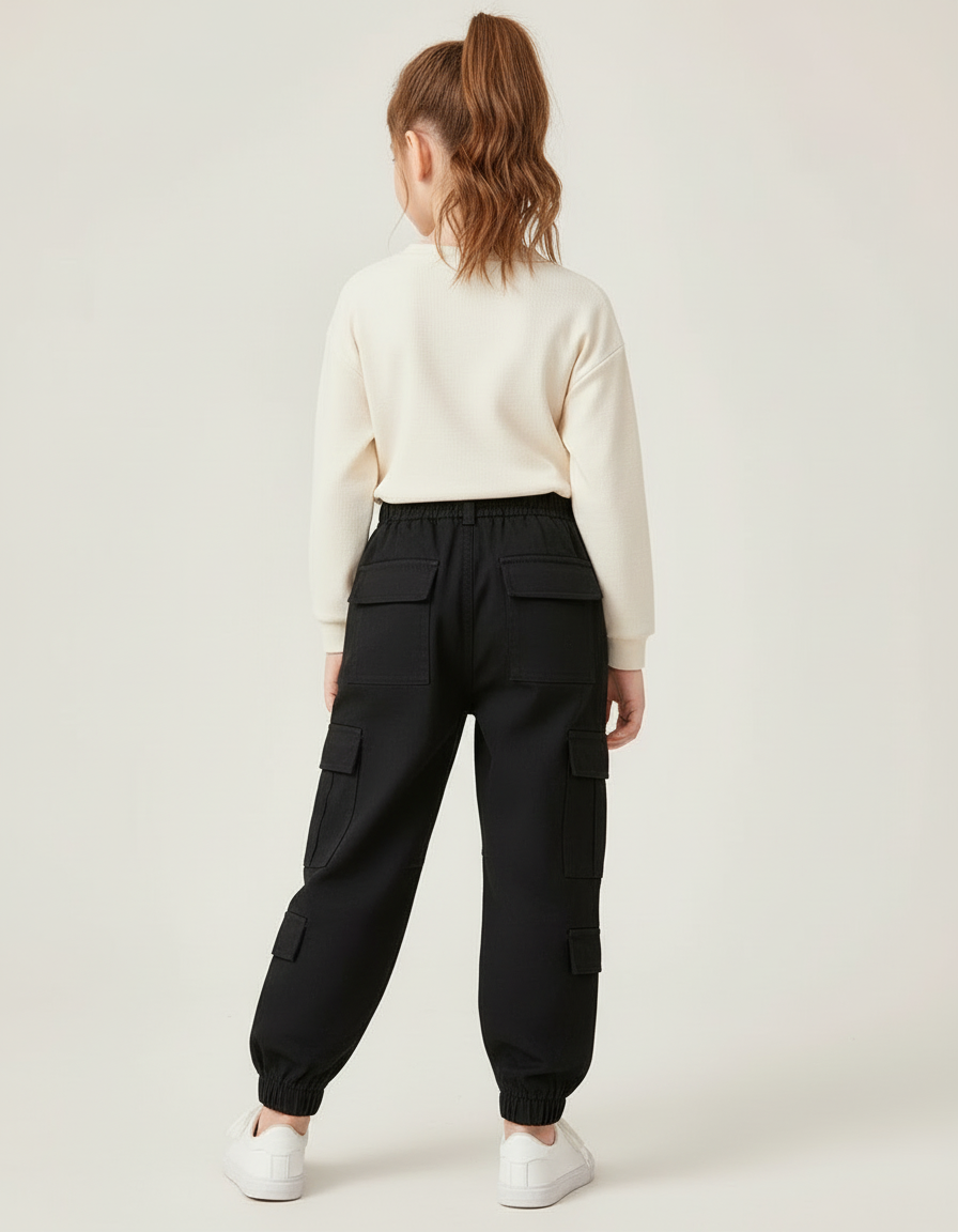 Pantalon Cargo Fille Noir Jogger Toile - vue 2