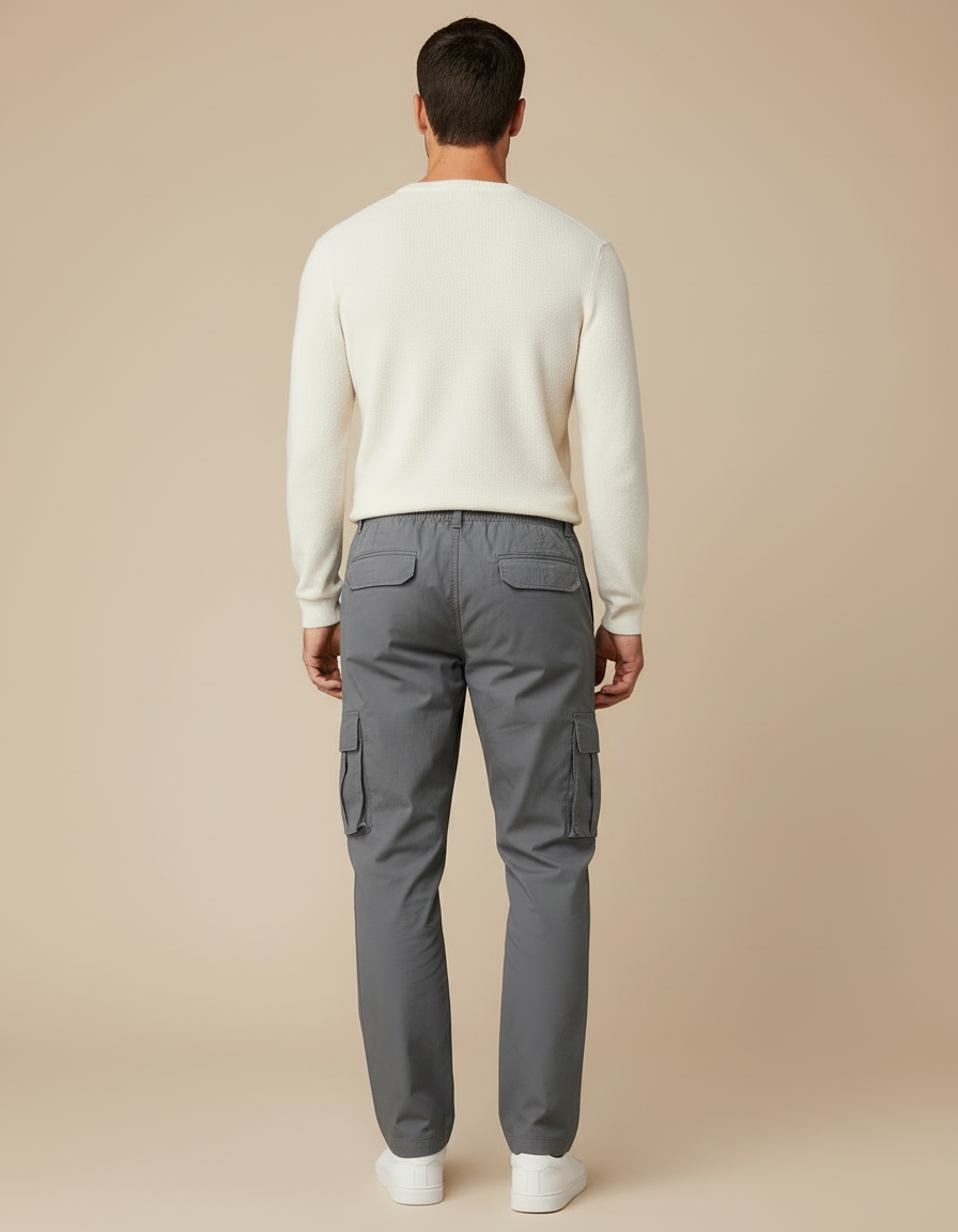Pantalon Cargo Gris Droit Décontracté Multipoches Coton - vue 2