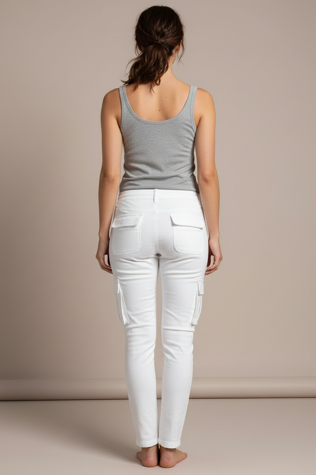 Pantalon Cargo Blanc Skinny Cordon Multi-Poches Femme - Coton - vue 2