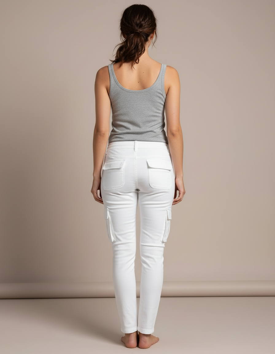 Pantalon Cargo Blanc Skinny Cordon Multi-Poches Femme - Coton - vue 2