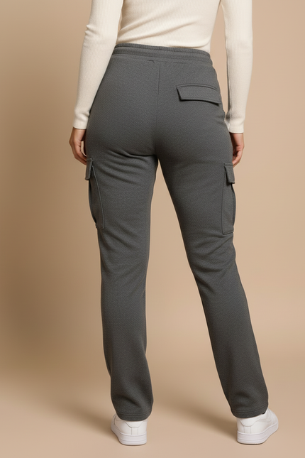 Pantalon Cargo Gris Molletonné Droit Poches Femme - vue 2