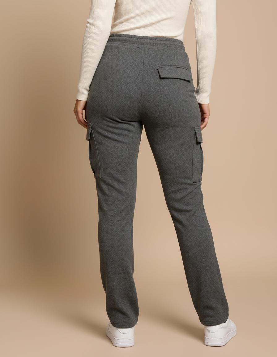 Pantalon Cargo Gris Molletonné Droit Poches Femme - vue 2