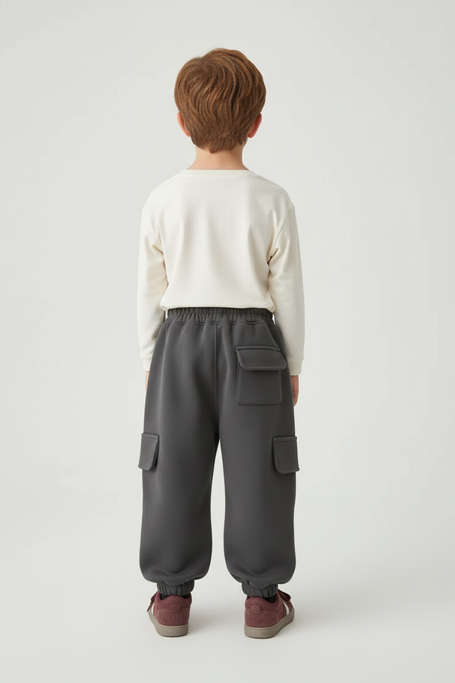 Pantalon Cargo Gris Molletonné Ample Enfant - vue 2