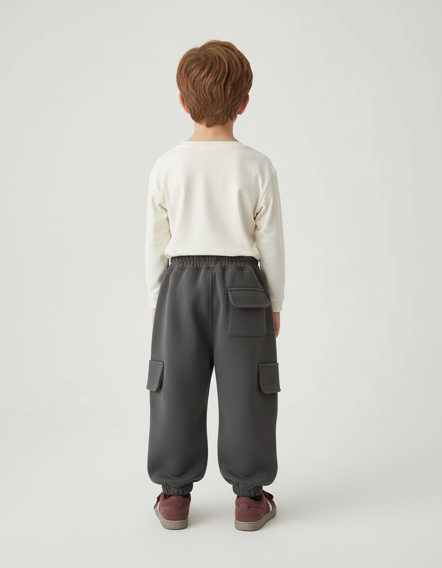 Pantalon Cargo Gris Molletonné Ample Enfant - vue 2