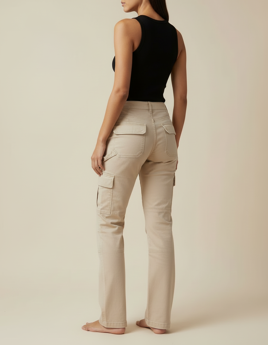 Pantalon Cargo Beige Droit Taille Haute Multipoches - Toile - vue 2