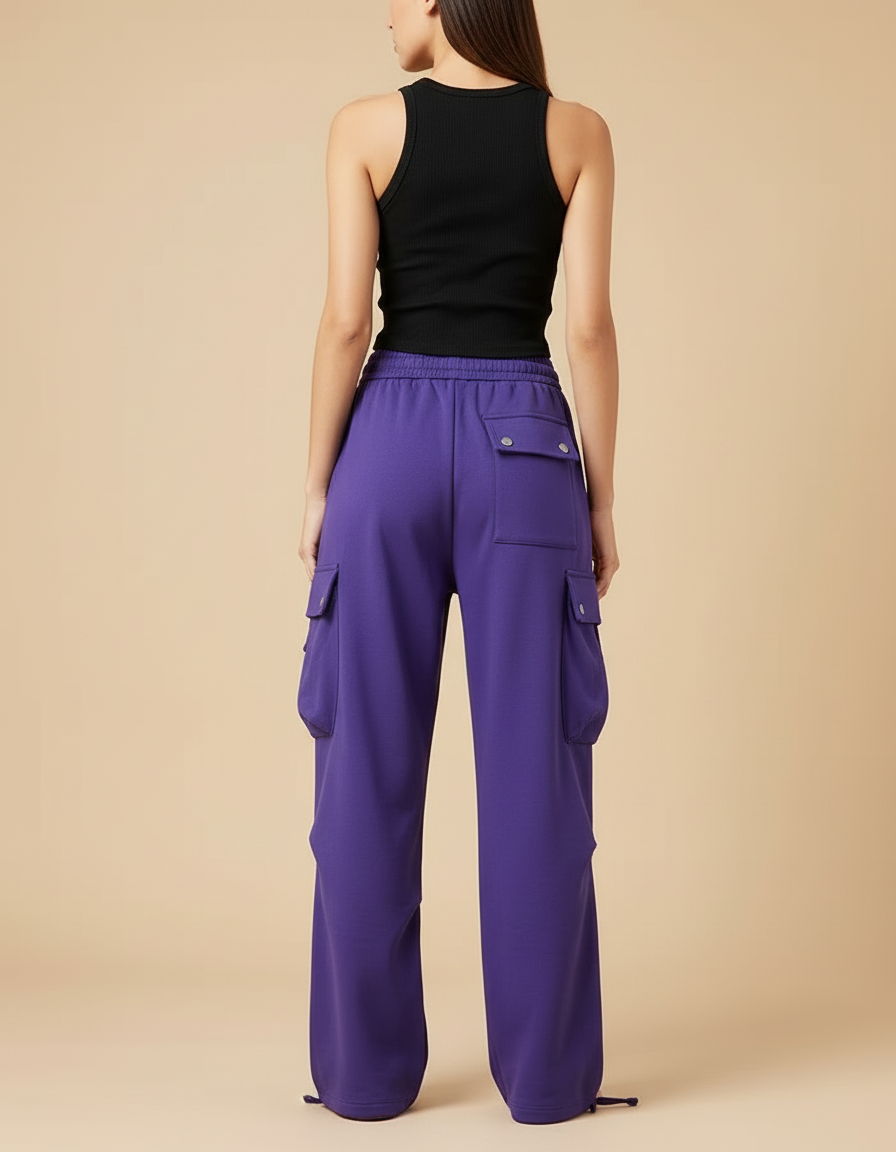Pantalon Cargo Violet Ample Décontracté Sport Femme - Molleton - vue 2