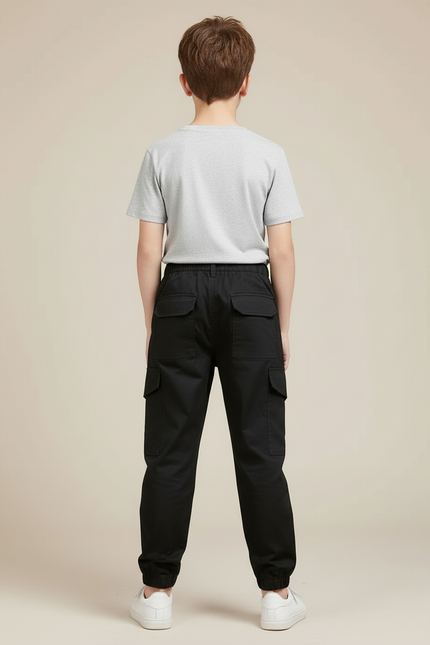 Pantalon Cargo Noir Décontracté Garçon Multipoches Coton - vue 2
