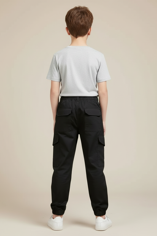 Pantalon Cargo Noir Décontracté Garçon Multipoches Coton - vue 2