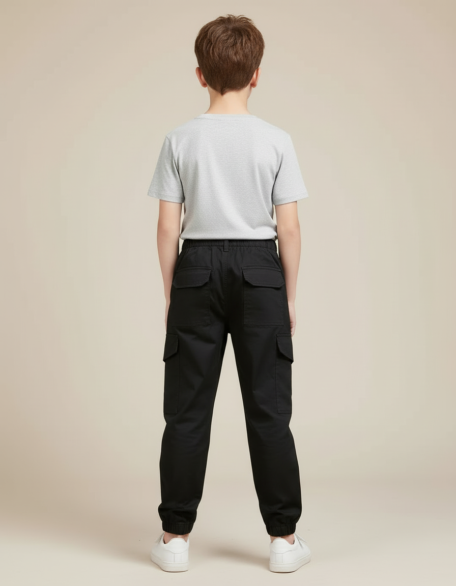 Pantalon Cargo Noir Décontracté Garçon Multipoches Coton - vue 2