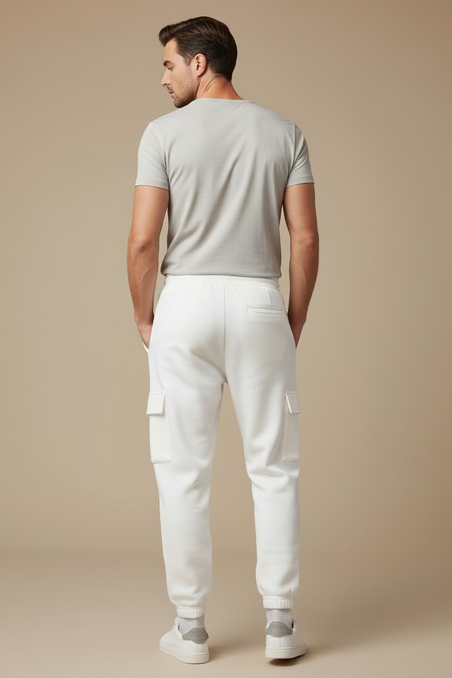 Pantalon Cargo Blanc Molleton Ample Multipoches Homme - vue 2
