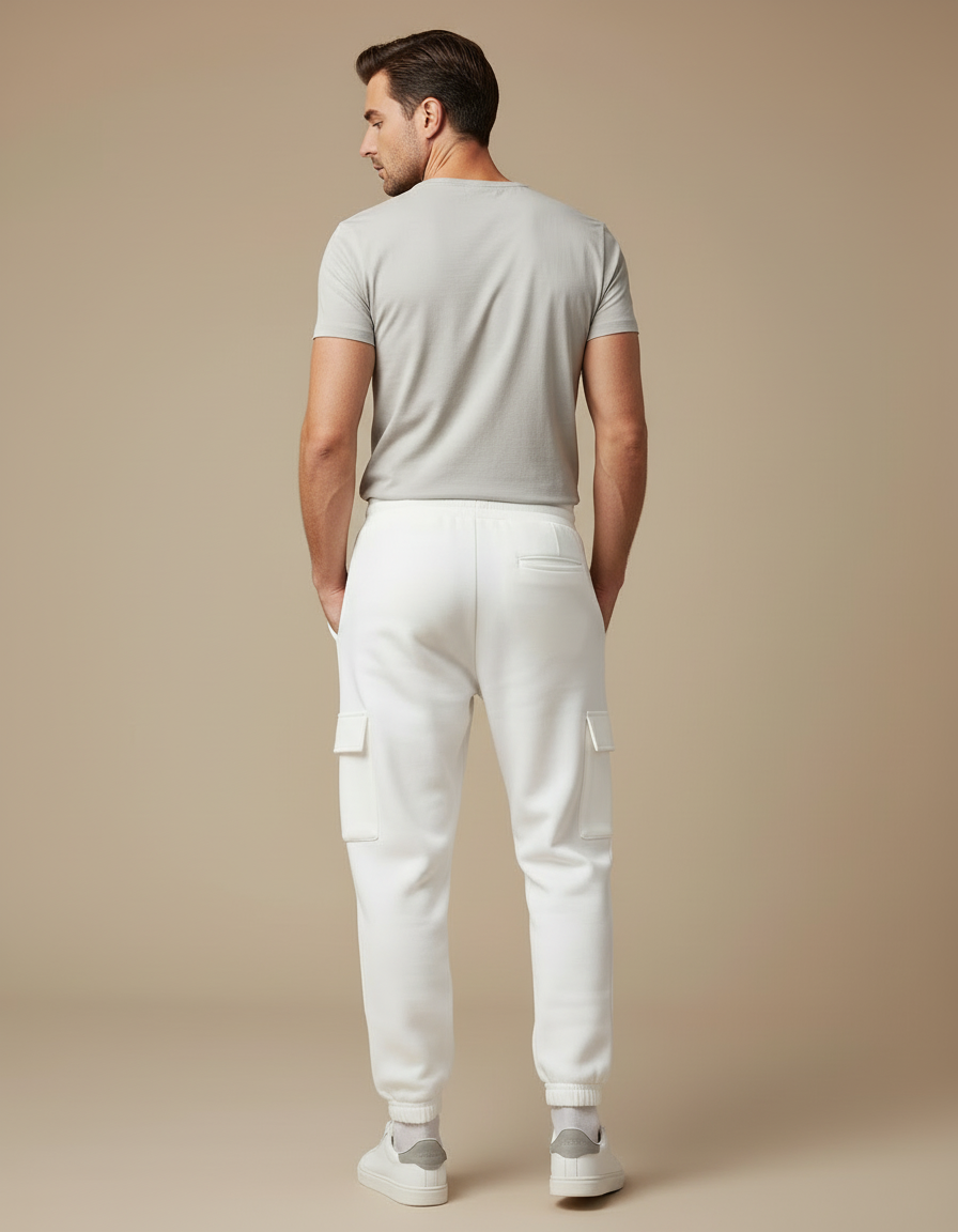 Pantalon Cargo Blanc Molleton Ample Multipoches Homme - vue 2