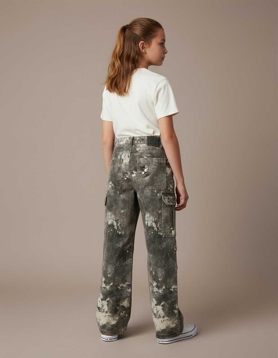 Pantalon Cargo Camouflage Ample Fille Coton Décontracté - Multicolore Jean - vue 2