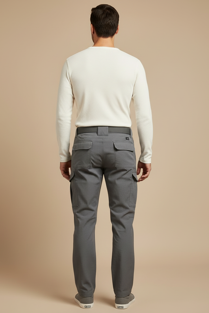 Pantalon Cargo Gris Élastique Multipoches Décontracté Homme - Coton - vue 2