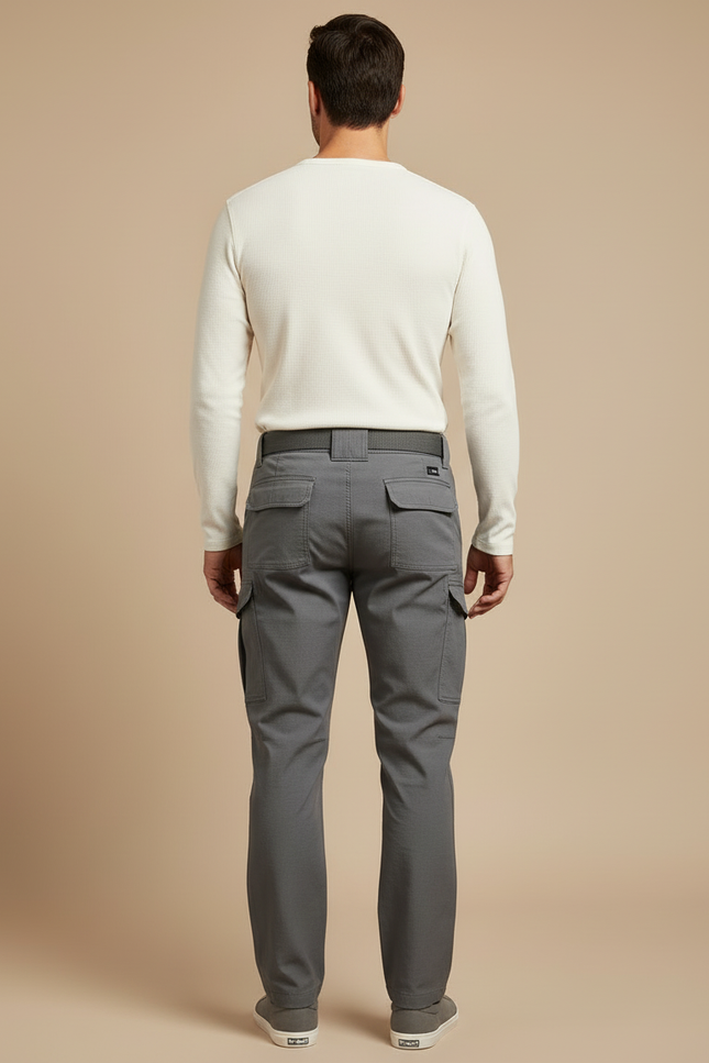 Pantalon Cargo Gris Élastique Multipoches Décontracté Homme - Coton - vue 2