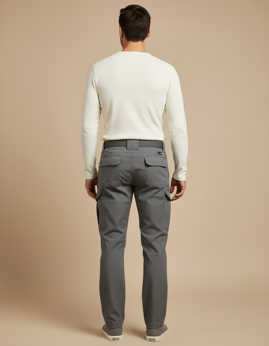 Pantalon Cargo Gris Élastique Multipoches Décontracté Homme - Coton - vue 2