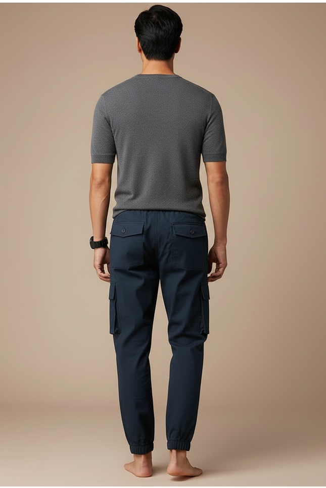 Pantalon Cargo Bleu Marine Jogger Cordon Homme - Toile - vue 2