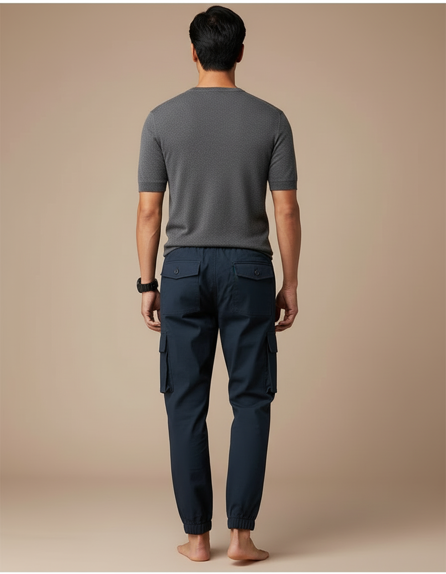 Pantalon Cargo Bleu Marine Jogger Cordon Homme - Toile - vue 2
