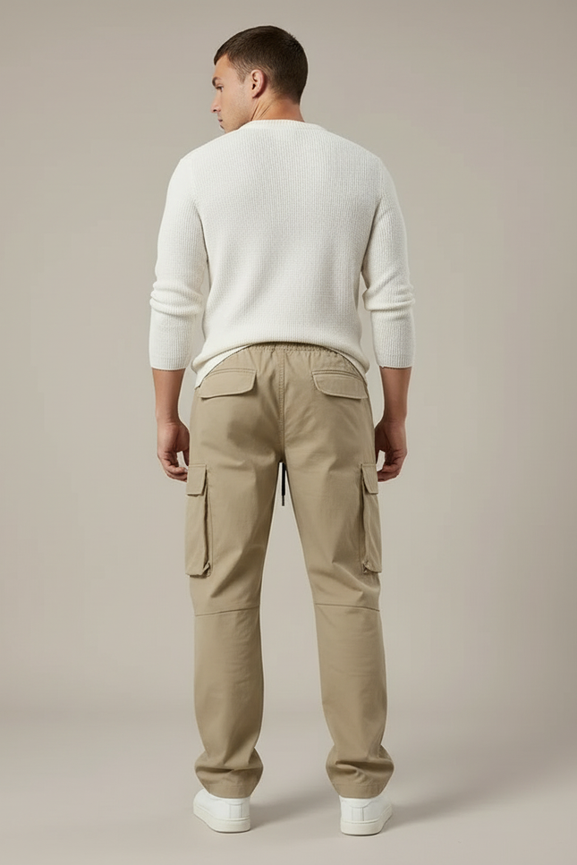 Pantalon Cargo Beige Décontracté Multipoches Cordon De Serrage - Gabardine - vue 2