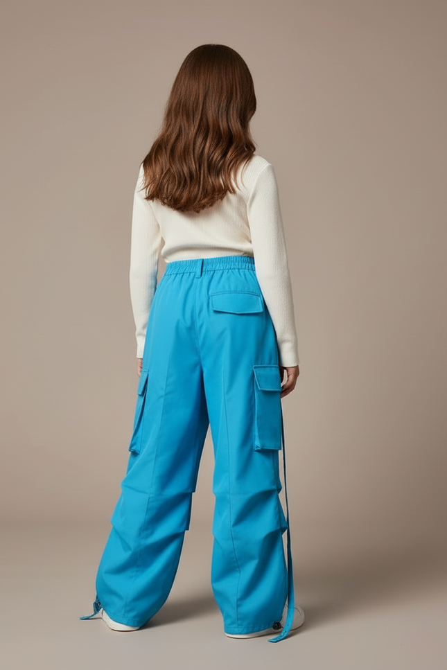 Pantalon Cargo Bleu Ample Multipoches Enfant Streetwear - Polyester - vue 2
