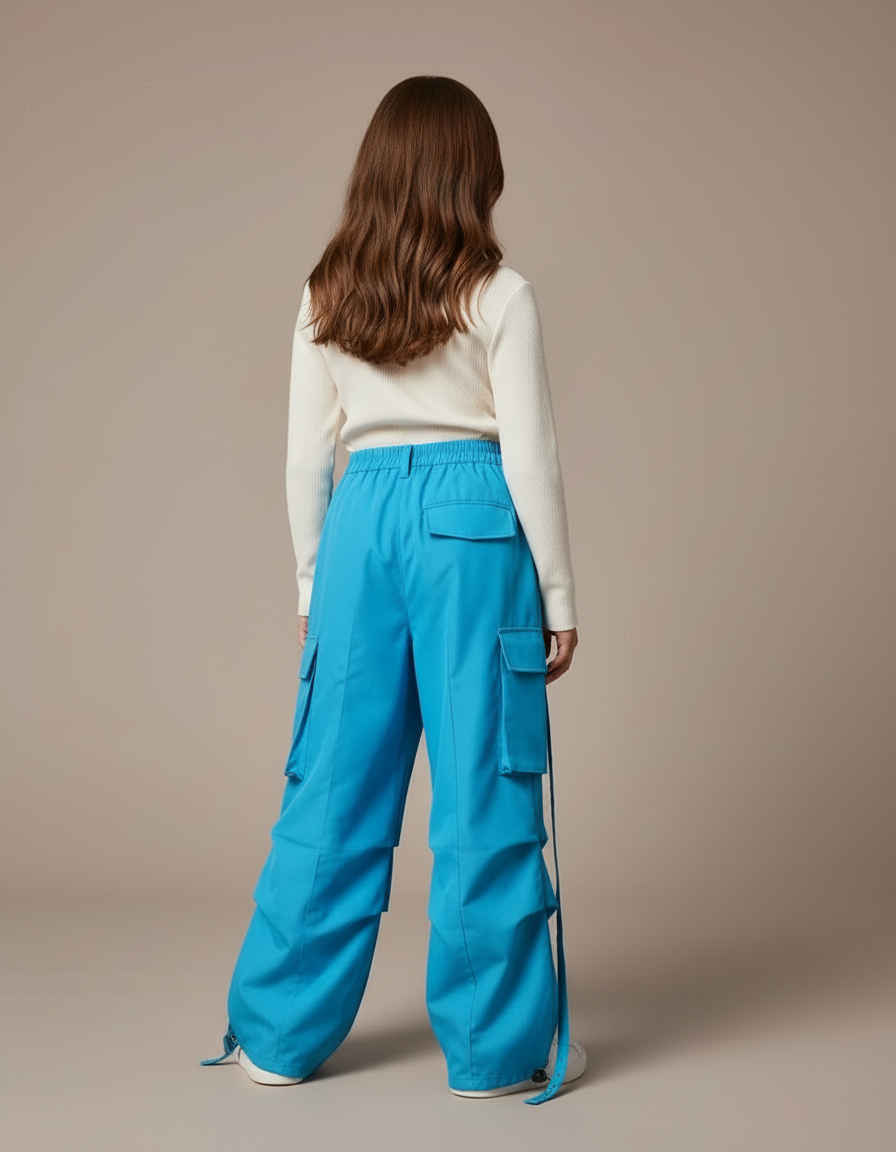 Pantalon Cargo Bleu Ample Multipoches Enfant Streetwear - Polyester - vue 2