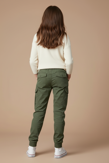 Pantalon Cargo Vert Militaire Coton Multipoches Enfant - Kaki - vue 2