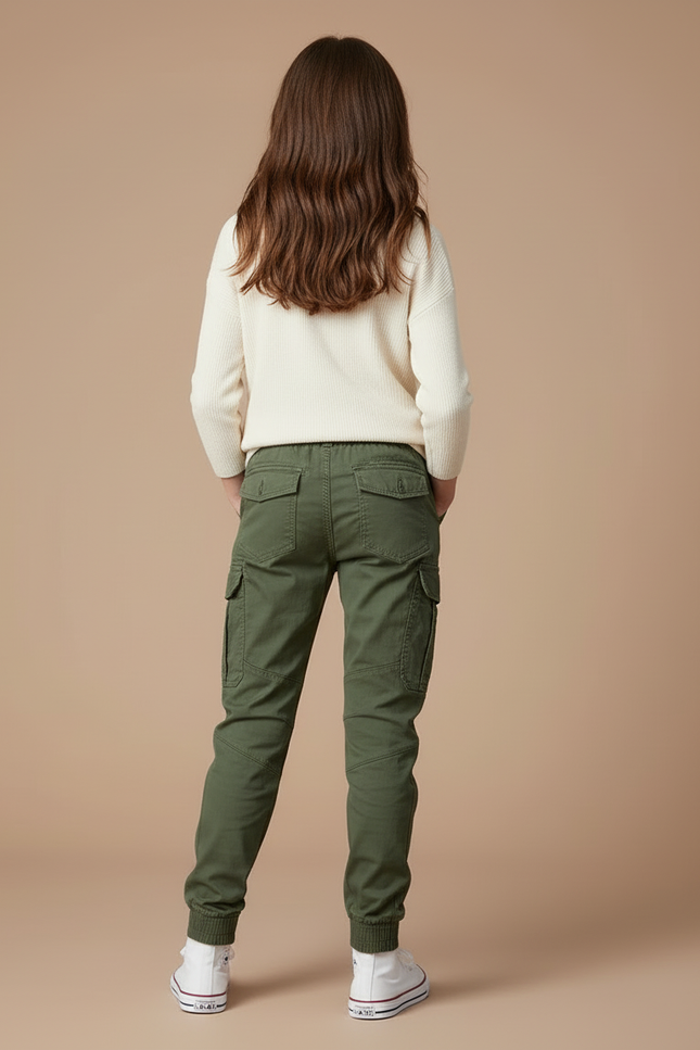Pantalon Cargo Vert Militaire Coton Multipoches Enfant - Kaki - vue 2