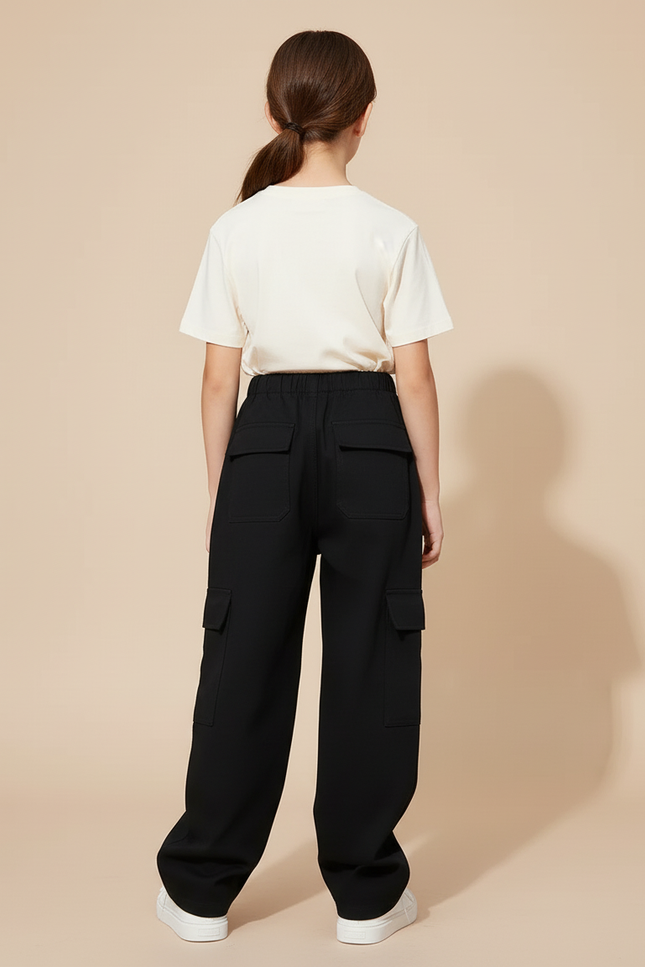 Pantalon Cargo Noir Ample Décontracté Fille - Gabardine - vue 2