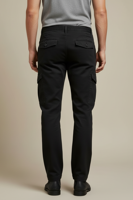 Pantalon Cargo Noir Coton Coupe Droite Homme - vue 2