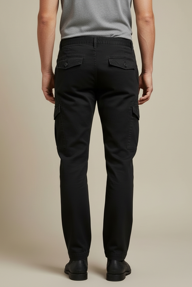 Pantalon Cargo Noir Coton Coupe Droite Homme - vue 2