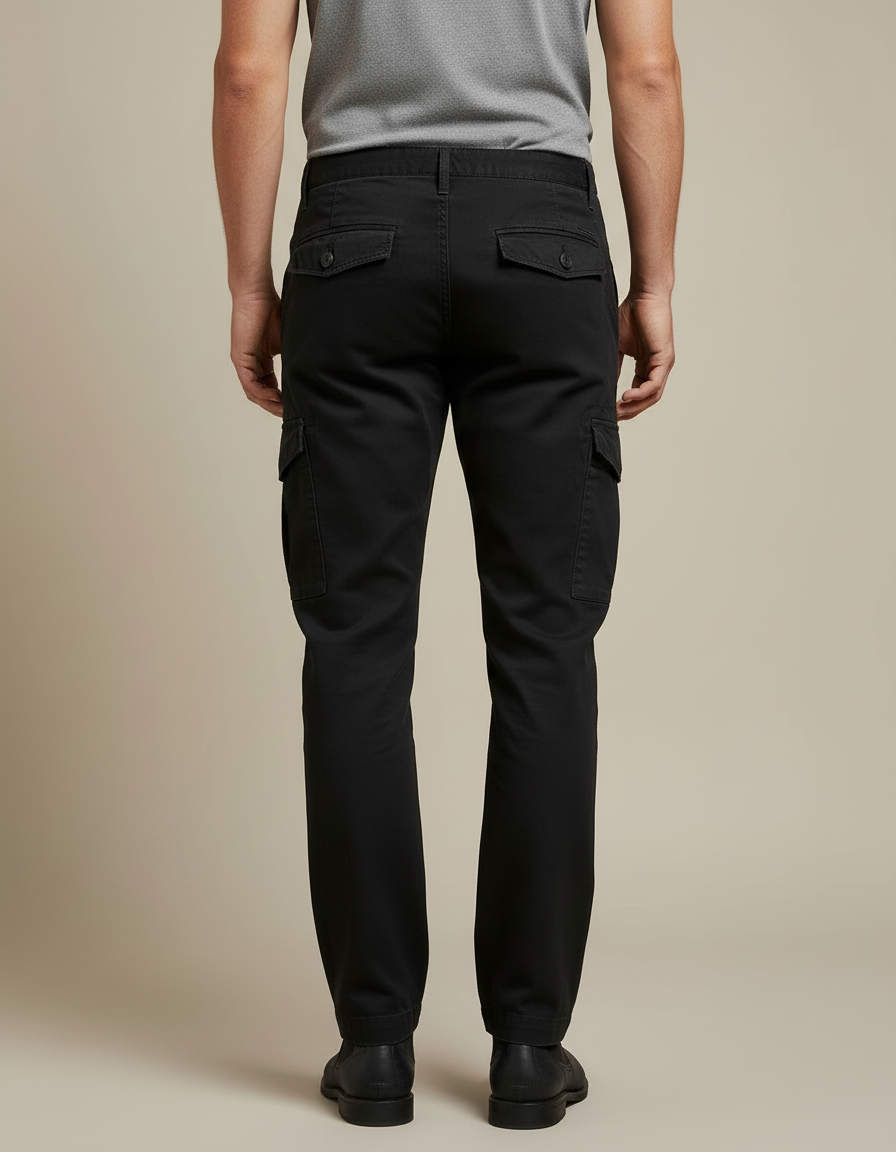 Pantalon Cargo Noir Coton Coupe Droite Homme - vue 2