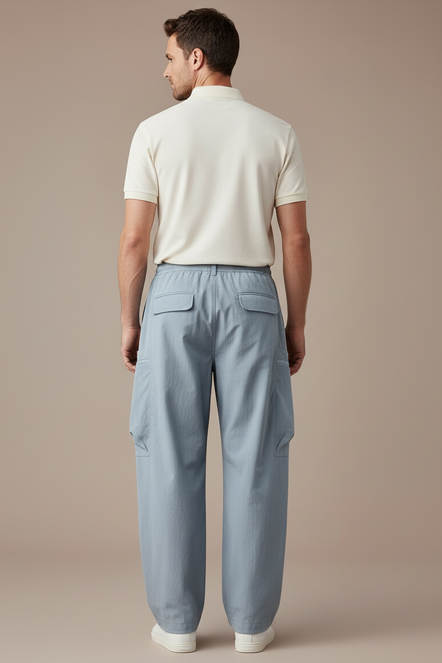 Pantalon Cargo Bleu Ample Léger Décontracté Unisexe - Polyester - vue 2