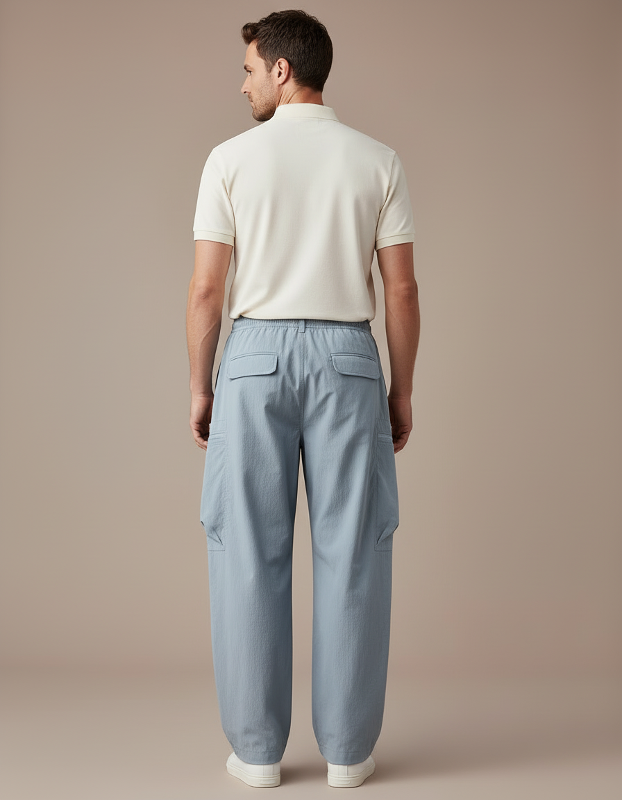 Pantalon Cargo Bleu Ample Léger Décontracté Unisexe - Polyester - vue 2