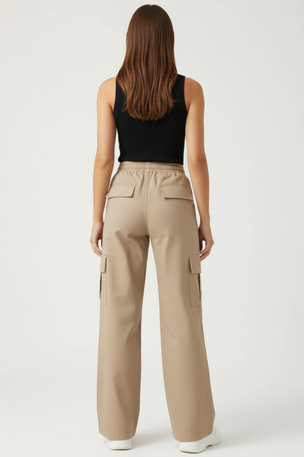 Pantalon Cargo Beige Décontracté Ample Poches Femme - Toile - vue 2