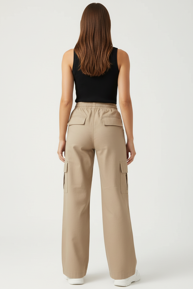 Pantalon Cargo Beige Décontracté Ample Poches Femme - Toile - vue 2