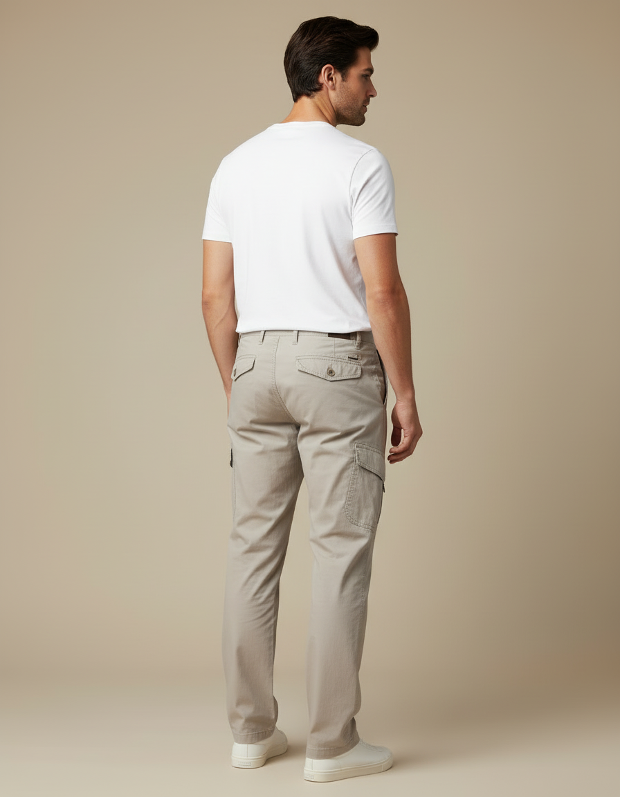 Pantalon Cargo Homme Beige Coton Multipoches Décontracté - Toile - vue 2