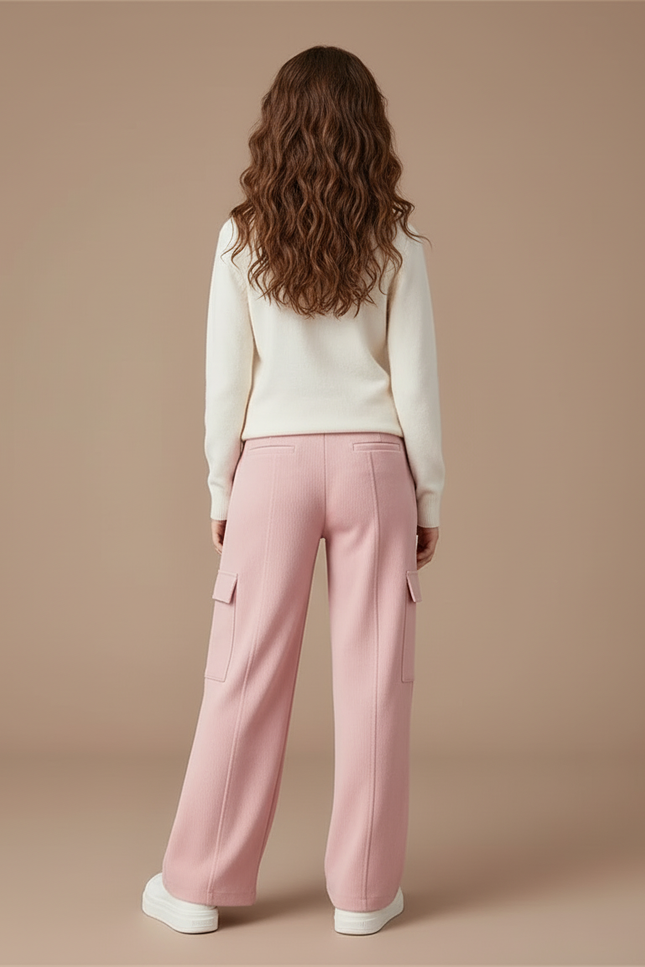 Pantalon Cargo Rose Ample Taille Haute Fille Décontracté - Molleton - vue 2
