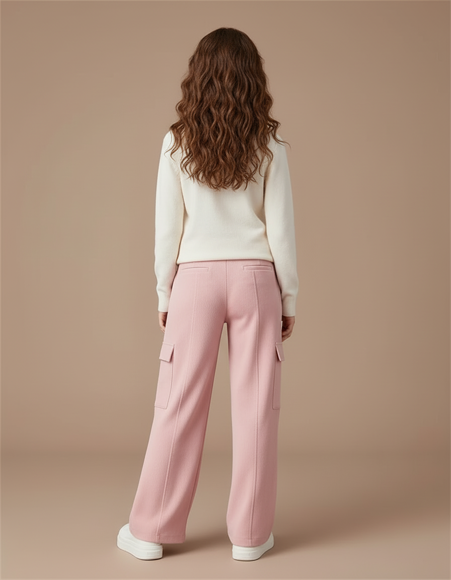 Pantalon Cargo Rose Ample Taille Haute Fille Décontracté - Molleton - vue 2