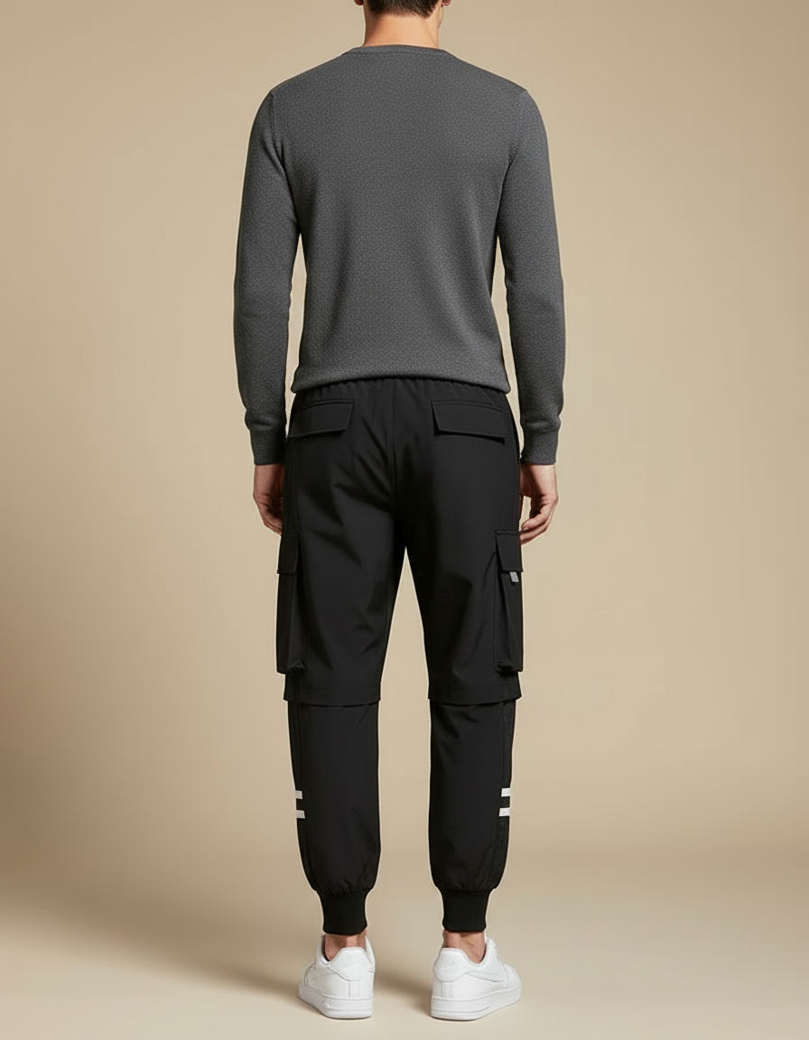 Pantalon Cargo Noir Homme Multipoches Sportif Léger - Polyester - vue 2