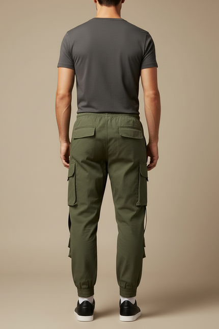 Pantalon Cargo Vert Kaki Ample Jogger Homme - Polyester - vue 2