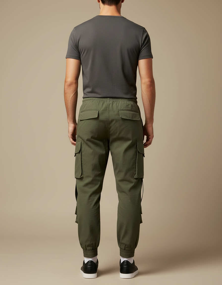 Pantalon Cargo Vert Kaki Ample Jogger Homme - Polyester - vue 2