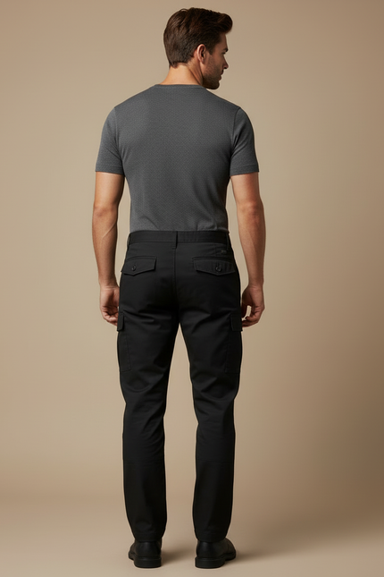Pantalon Cargo Noir Homme Multi-Poches Décontracté Coton - vue 2