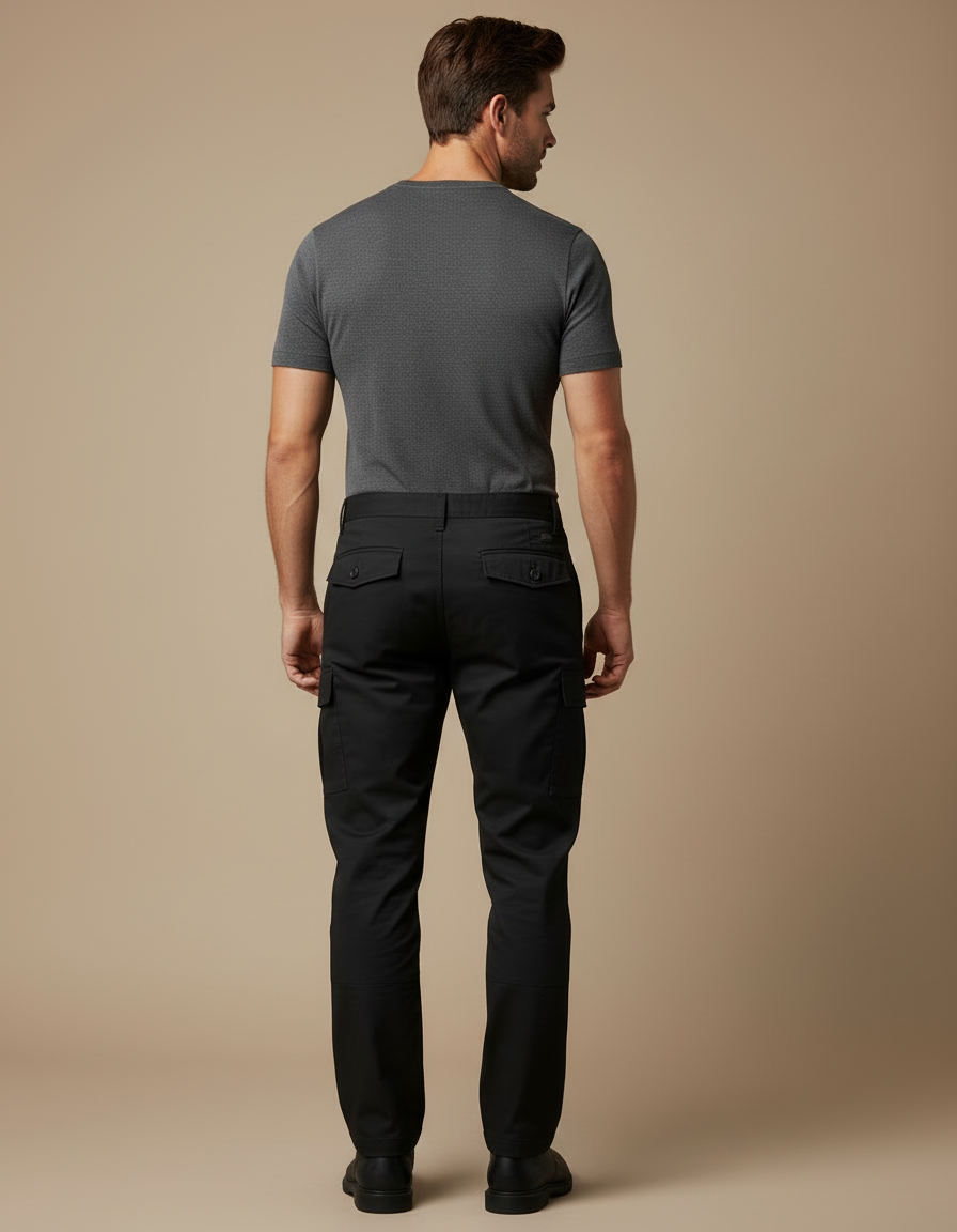 Pantalon Cargo Noir Homme Multi-Poches Décontracté Coton - vue 2