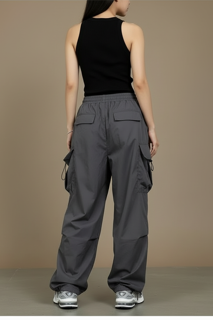 Pantalon Cargo Gris Ample Décontracté Streetwear Poches - Polyester - vue 2