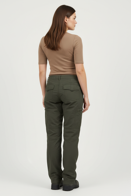 Pantalon Cargo Femme Vert Olive Droit - Kaki Gabardine - vue 2