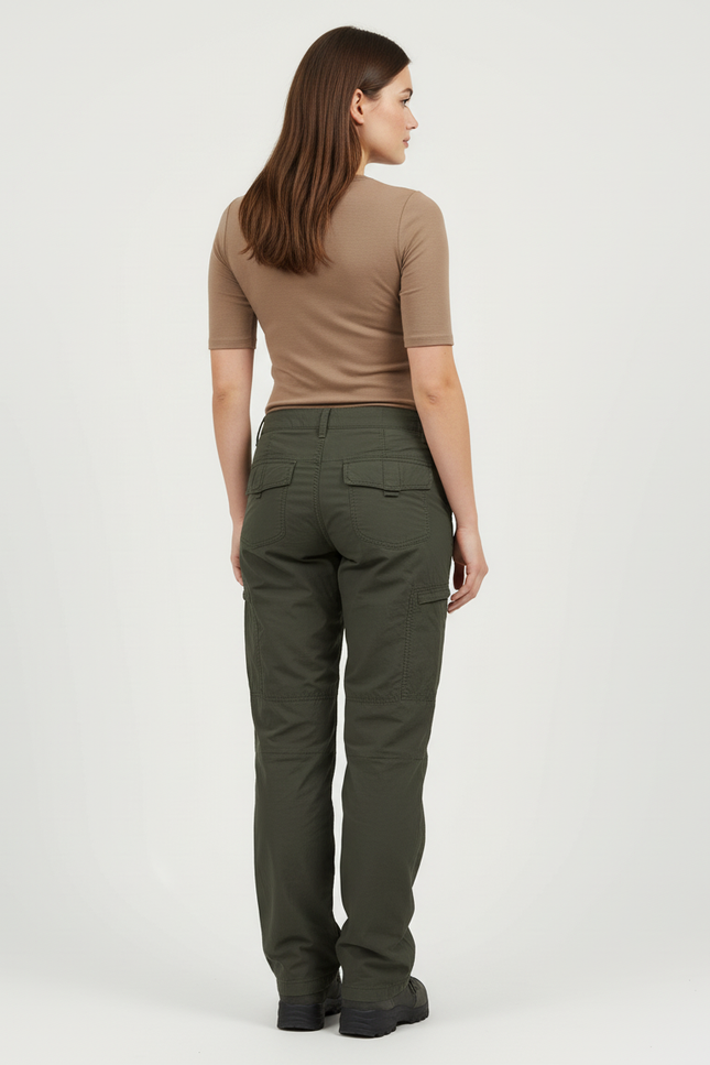 Pantalon Cargo Femme Vert Olive Droit - Kaki Gabardine - vue 2